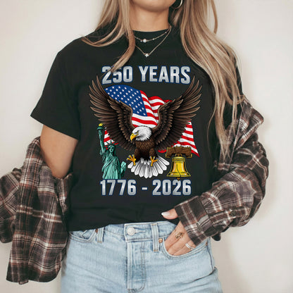 American Spirit Eagle Flag – America 250th Anniversary – Unisex Tshirt Gildan / Tshirt Comfort / V-neck/ Hoodie / Sweatshirt