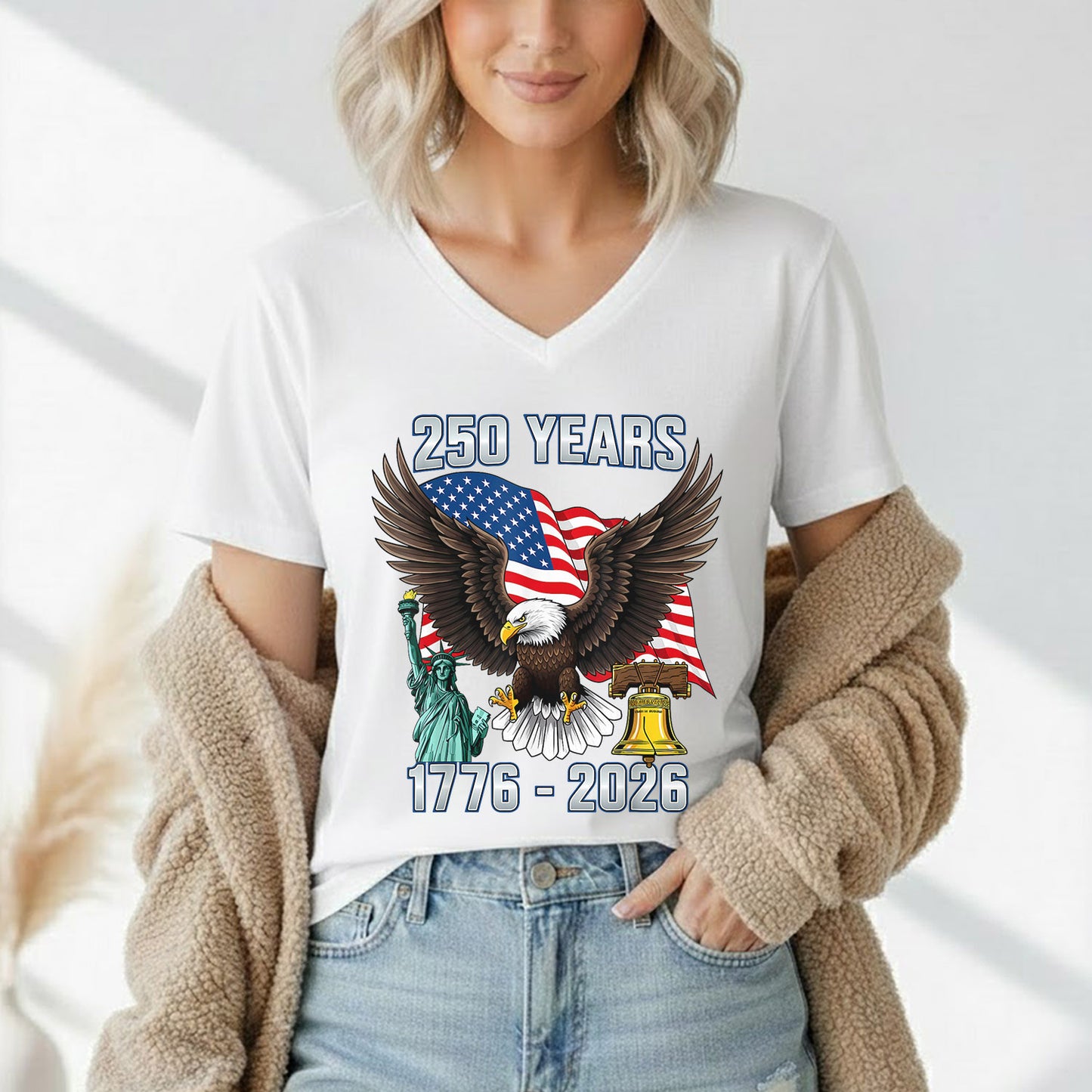 American Spirit Eagle Flag – America 250th Anniversary – Unisex Tshirt Gildan / Tshirt Comfort / V-neck/ Hoodie / Sweatshirt