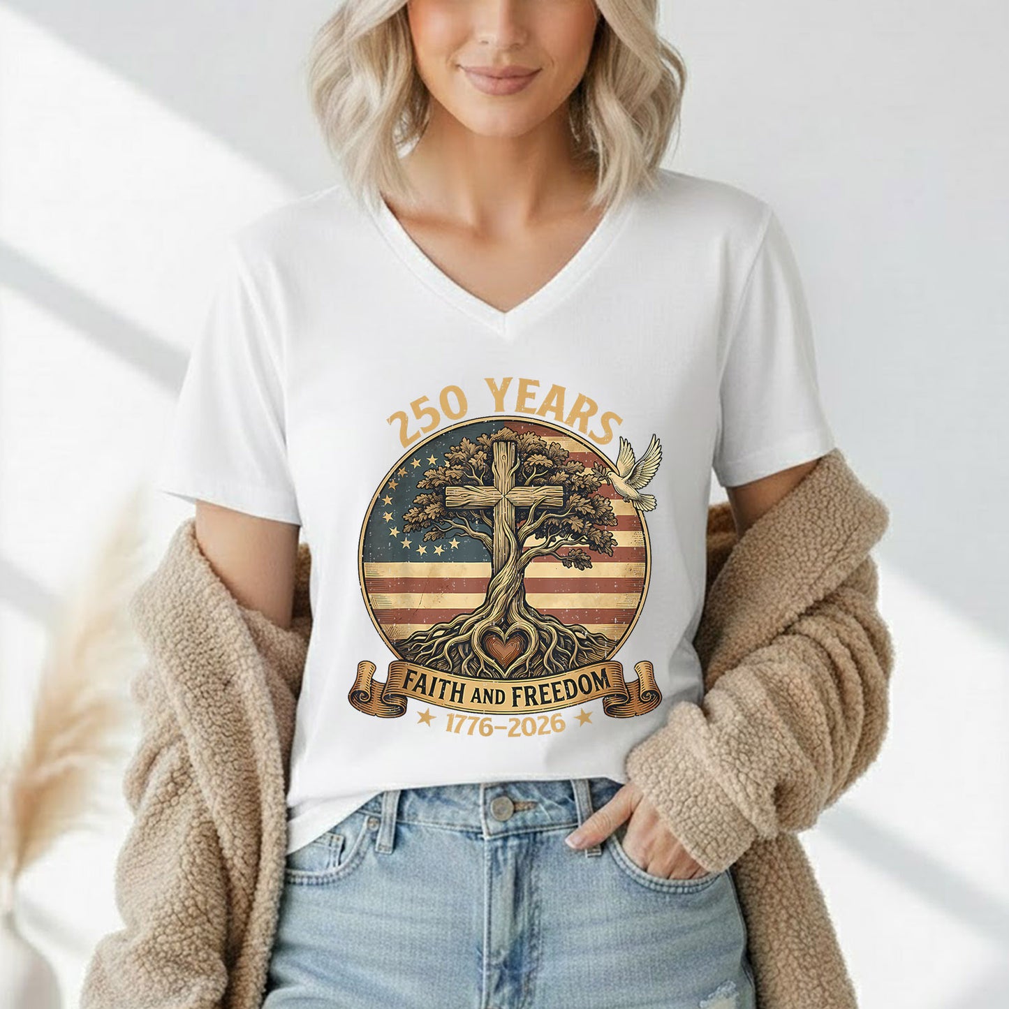 Rooted In Faith Tree Cross – Faith & Freedom – Unisex Tshirt Gildan / Tshirt Comfort / V-neck/ Hoodie / Sweatshirt
