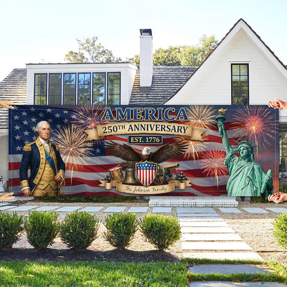 Personalized America 250th Anniversary Banner: Custom Family Name, Patriotic 2026 Outdoor Decor