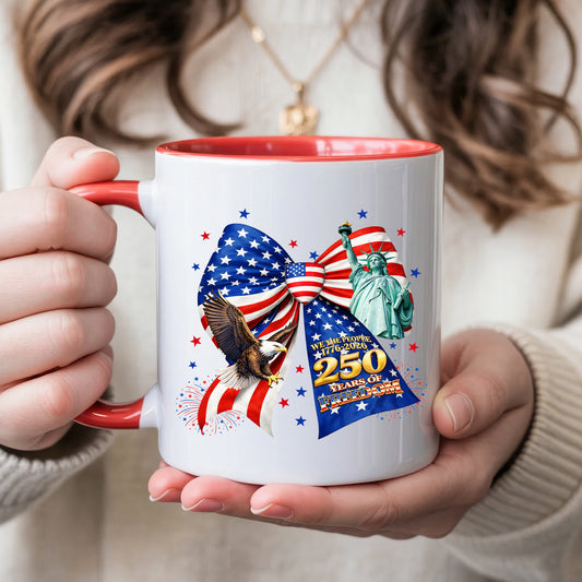 We The People 250 Years of Freedom Patriotic Bow Statue of Liberty Eagle Accent Coffee Mug