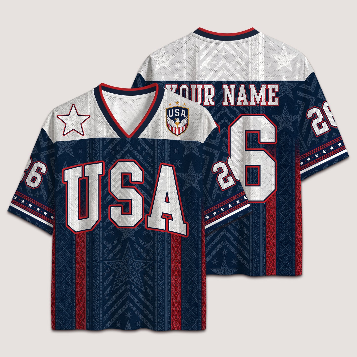 USA Patriotic Football Jersey - Custom Name & Number Patriotic Mesh V-Neck Shirt