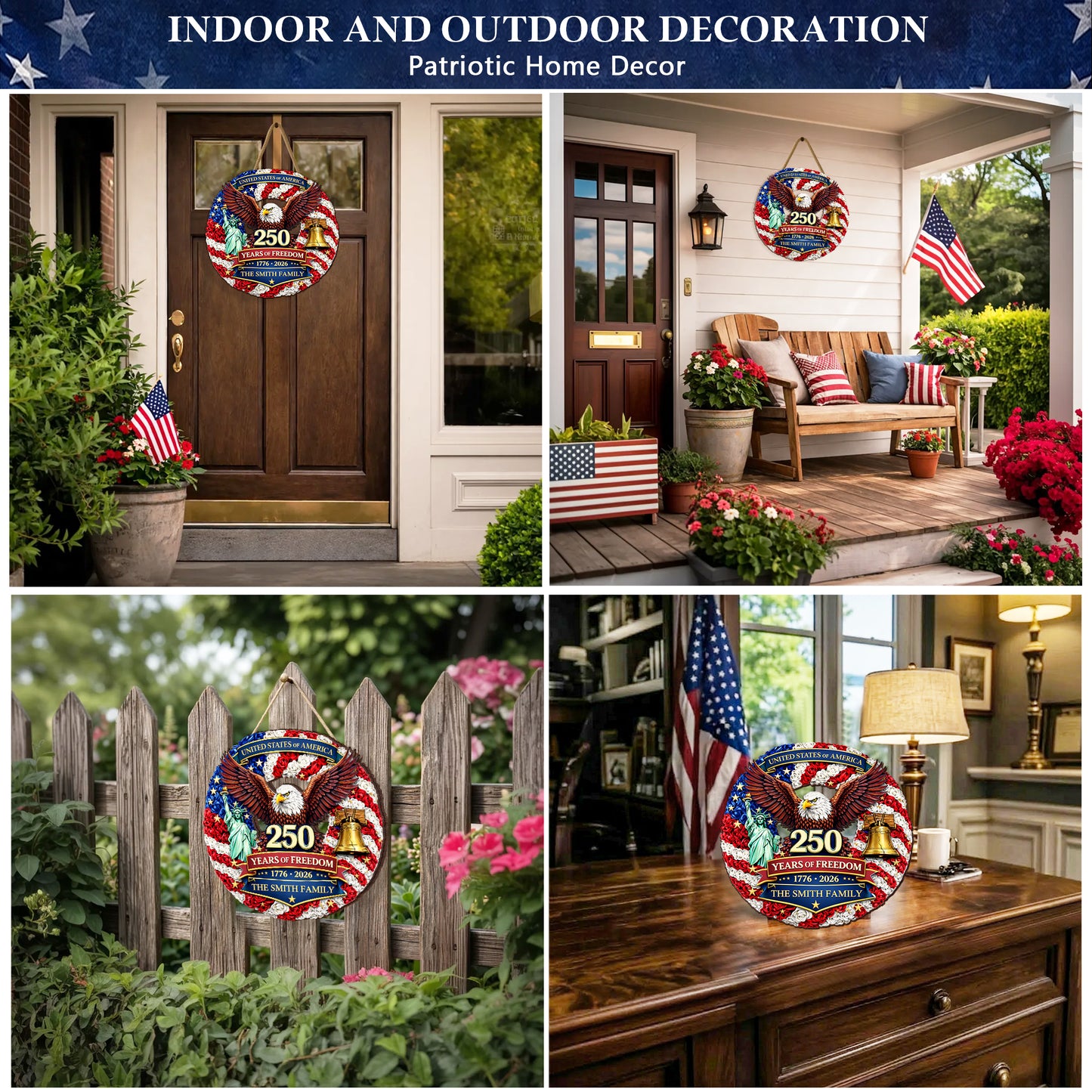 Personalized 250 Years of Freedom - Liberty Bell & Eagle Wreat Wood Sign