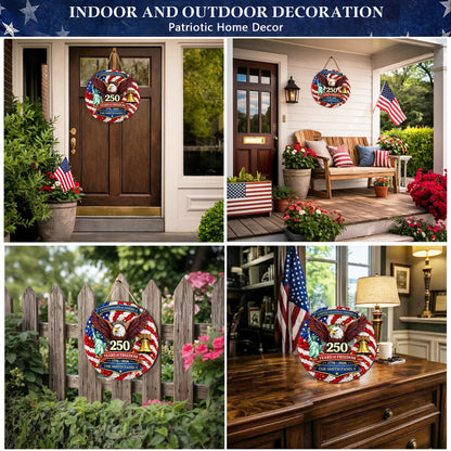 Personalized 250 Years of Freedom - Liberty Bell & Eagle Wreat Wood Sign