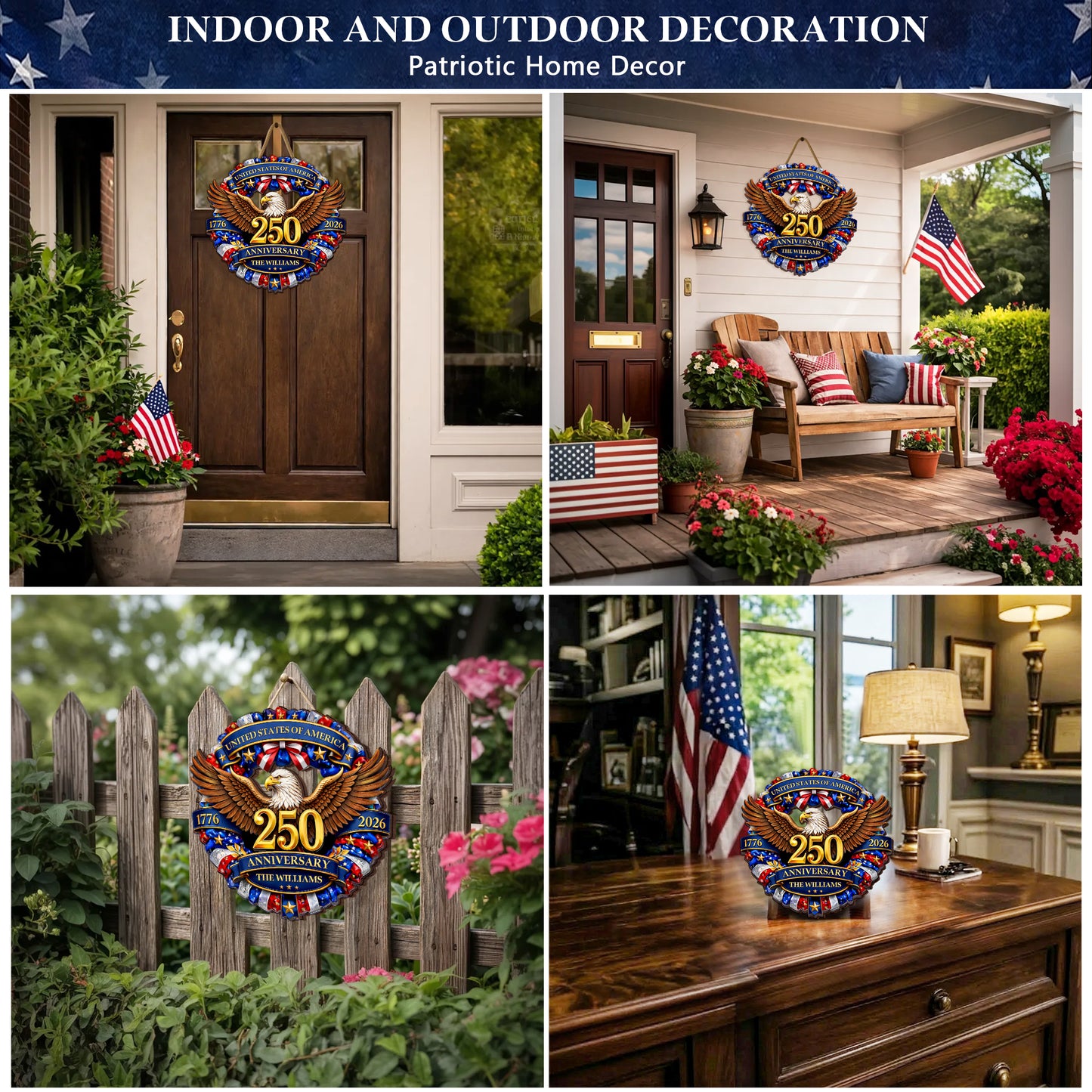 Personalized 250th Anniversary of America - Eagle & Stars Wreath Wood Sign