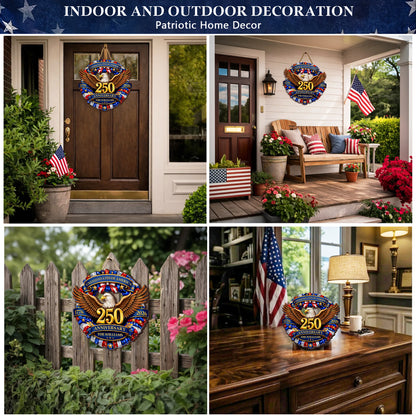 Personalized 250th Anniversary of America - Eagle & Stars Wreath Wood Sign