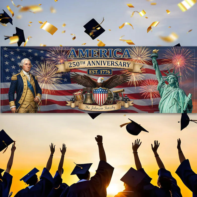 Personalized America 250th Anniversary Banner: Custom Family Name, Patriotic 2026 Outdoor Decor