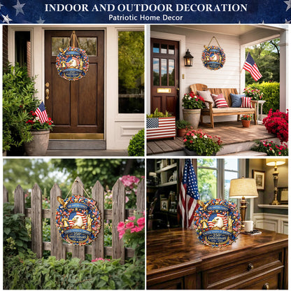 Personalized Wooden Door Sign: United States 250th Anniversary Patriotic Eagle Statue of Liberty Decor