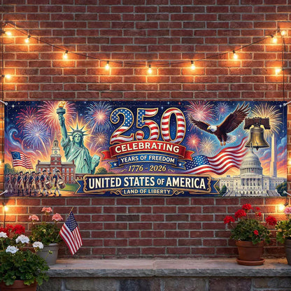 USA 250th Anniversary Banner: Semiquincentennial 1776-2026 Outdoor Fence Decor