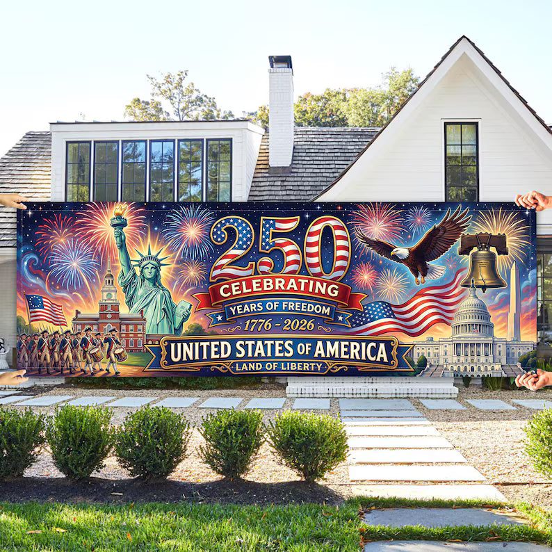 USA 250th Anniversary Banner: Semiquincentennial 1776-2026 Outdoor Fence Decor