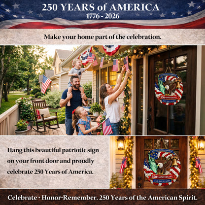 Personalized Freedom & Liberty - 250th Anniversary Floral Wreath Wood Sign