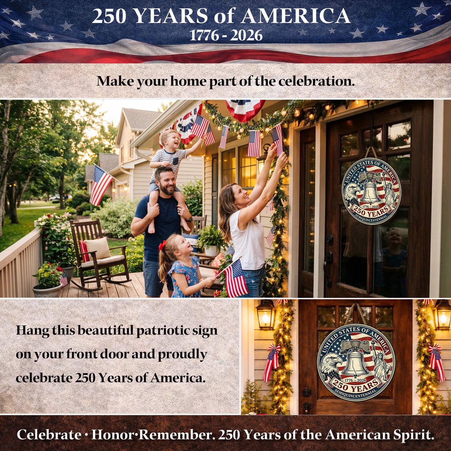 USA 250 Years Semiquincentennial Vintage Wall Sign (1776–2026)