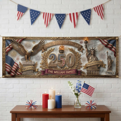 Personalized Banner - USA Semiquincentennial Decor Faux Pattern