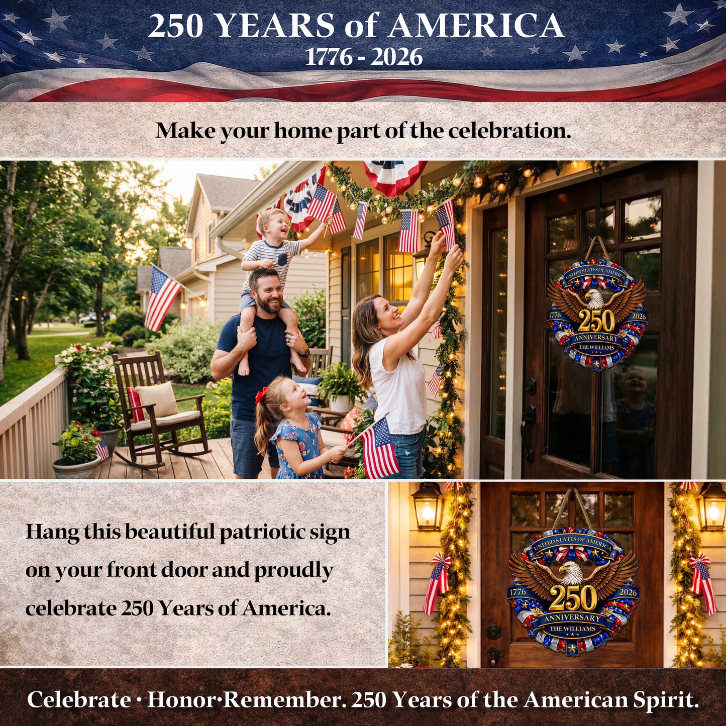 Personalized 250th Anniversary of America - Eagle & Stars Wreath Wood Sign