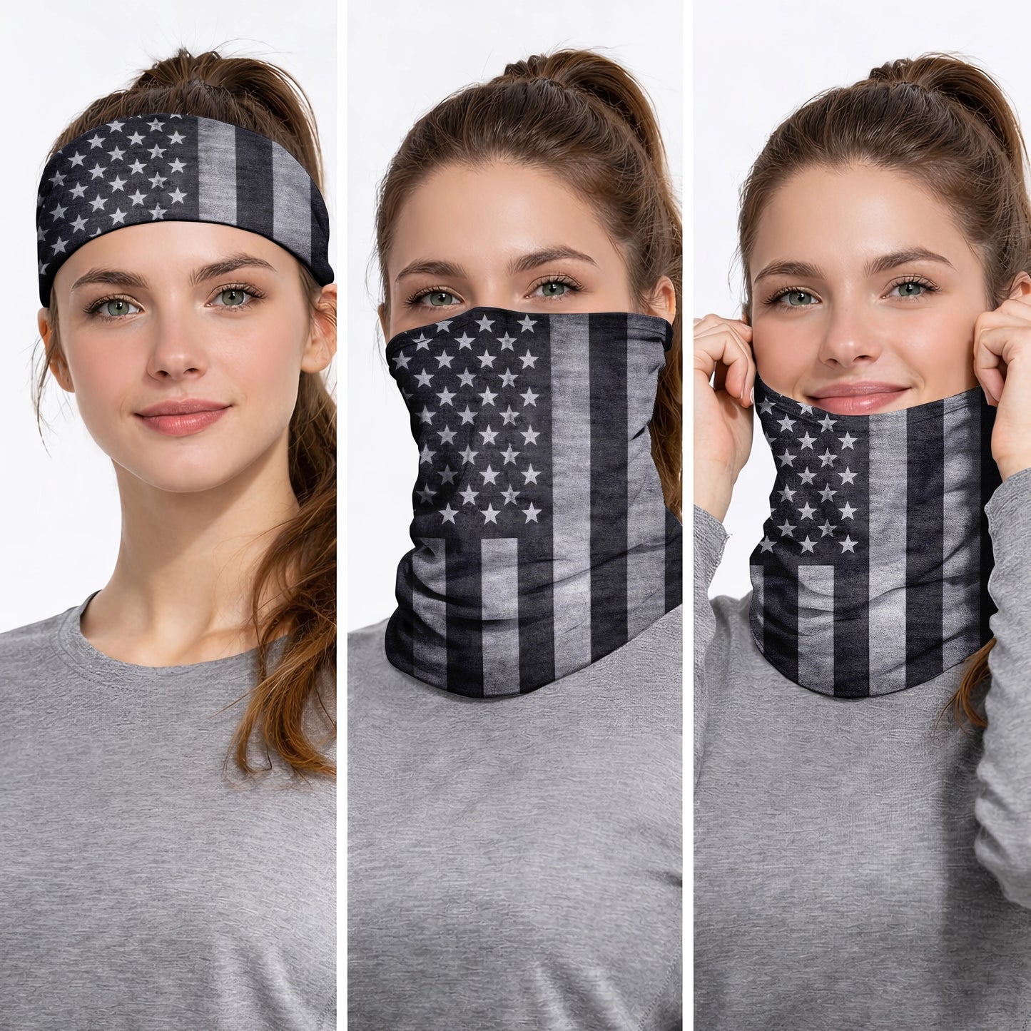 Black White USA Flag Bandana Mask