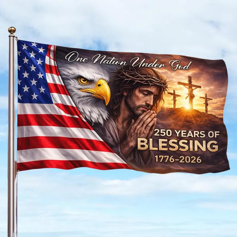 One Nation Under God United States of America 250 Years House Flag