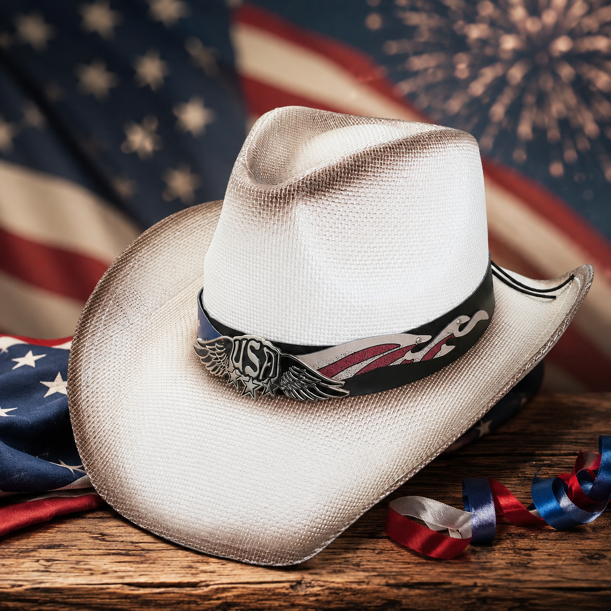 Vintage USA Patriotic Cowboy Fedora Hat, American Flag Wester