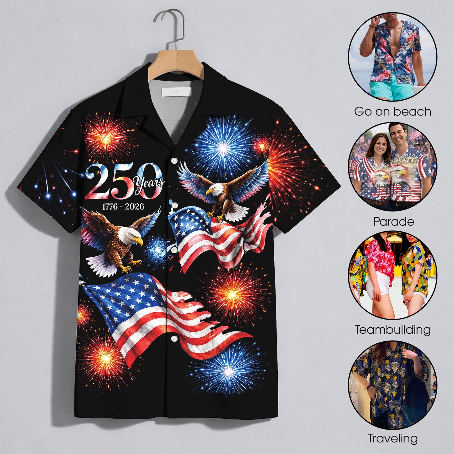 250 Years 1776 - 2026 Patriotic Eagle Hawaiian Shirt