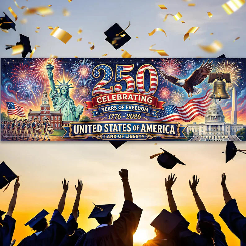 USA 250th Anniversary Banner: Semiquincentennial 1776-2026 Outdoor Fence Decor