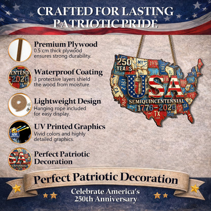 USA Semiquincentennial - State License Plate Wreath Wood Sign