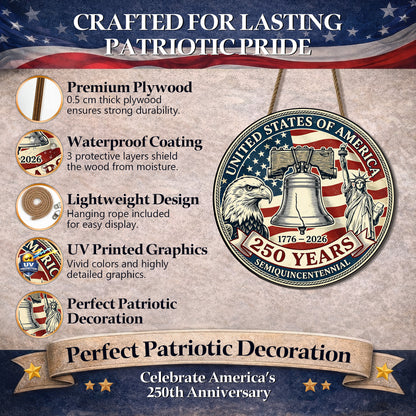USA 250 Years Semiquincentennial Vintage Wall Sign (1776–2026)