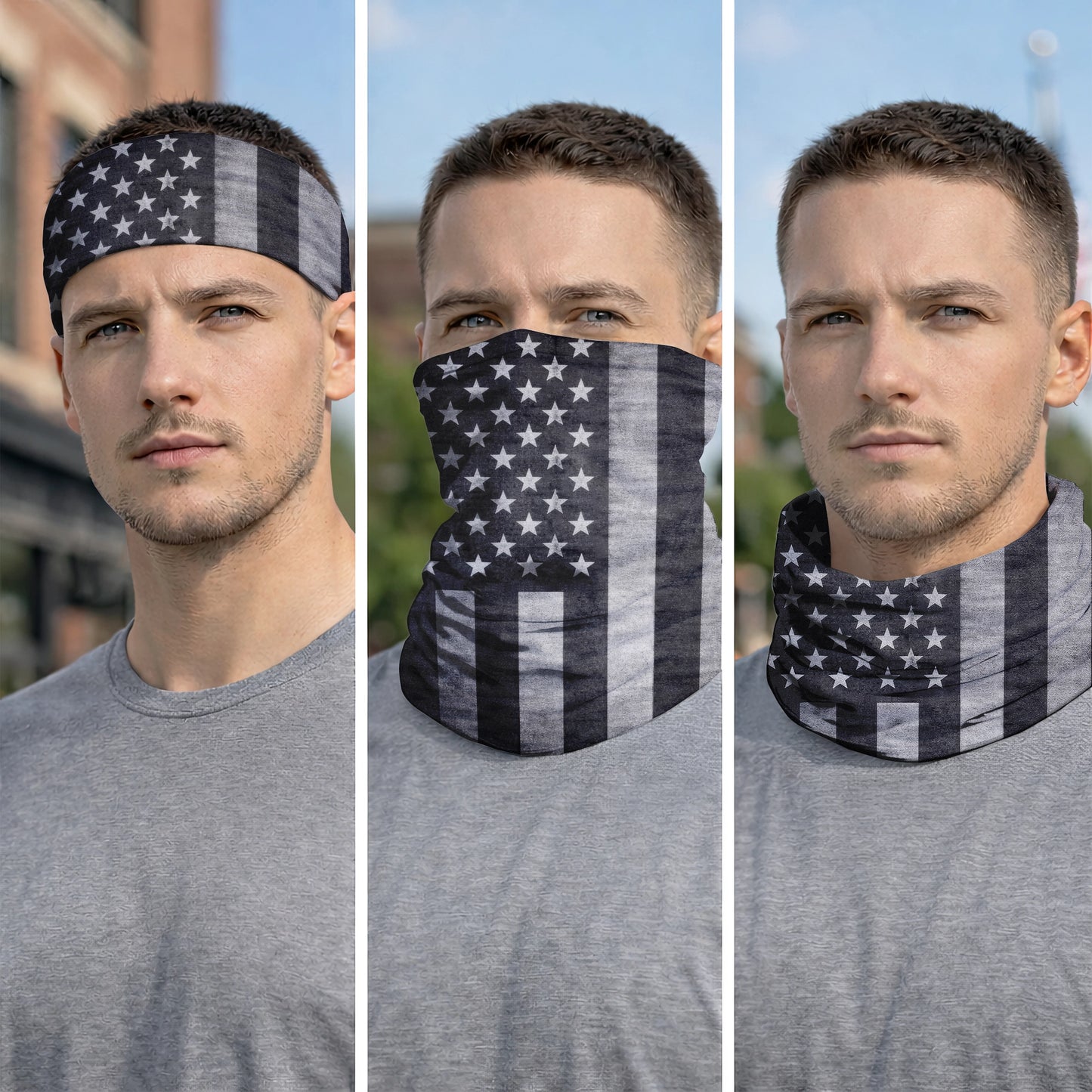Black White USA Flag Bandana Mask