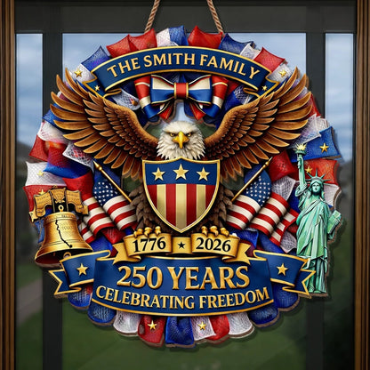 Personalized Patriotic Eagle Mesh Wreath – 250 Years 1776–2026 Family Name Sign