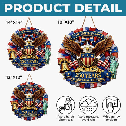 Personalized Patriotic Eagle Mesh Wreath – 250 Years 1776–2026 Family Name Sign