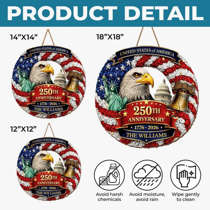 Declaration of Independence 250 Years of Freedom Wooden Sign: We The People Patriotic Door Hanger