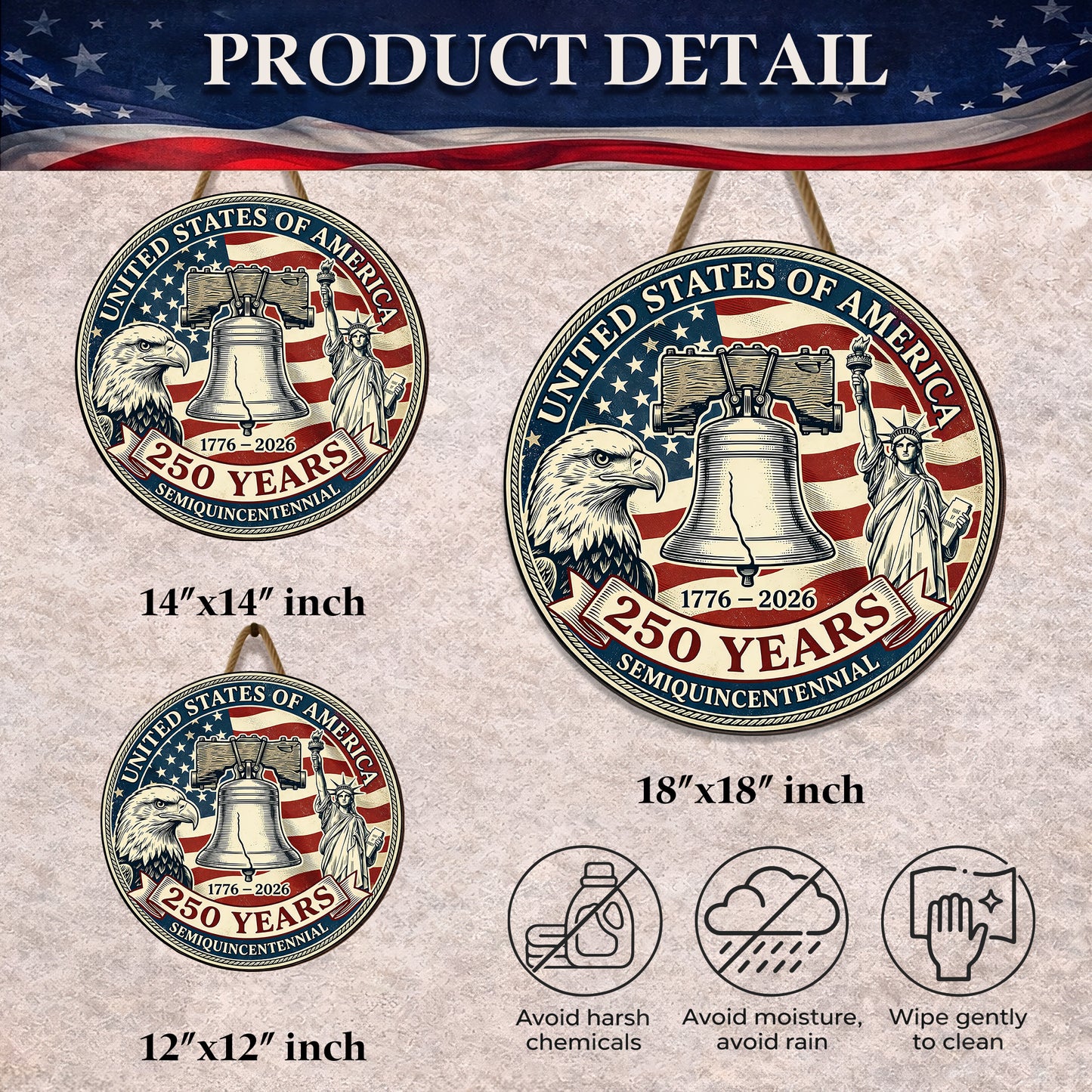 USA 250 Years Semiquincentennial Vintage Wall Sign (1776–2026)