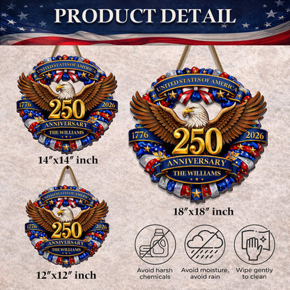 Personalized 250th Anniversary of America - Eagle & Stars Wreath Wood Sign