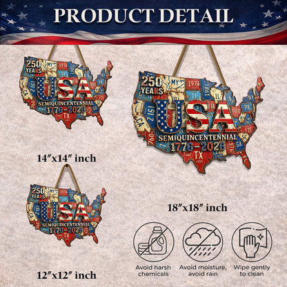 USA Semiquincentennial - State License Plate Wreath Wood Sign