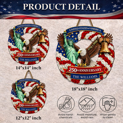 Personalized Freedom & Liberty - 250th Anniversary Floral Wreath Wood Sign