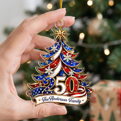 USA 250th Patriotic Christmas Tree Personalized Ornament