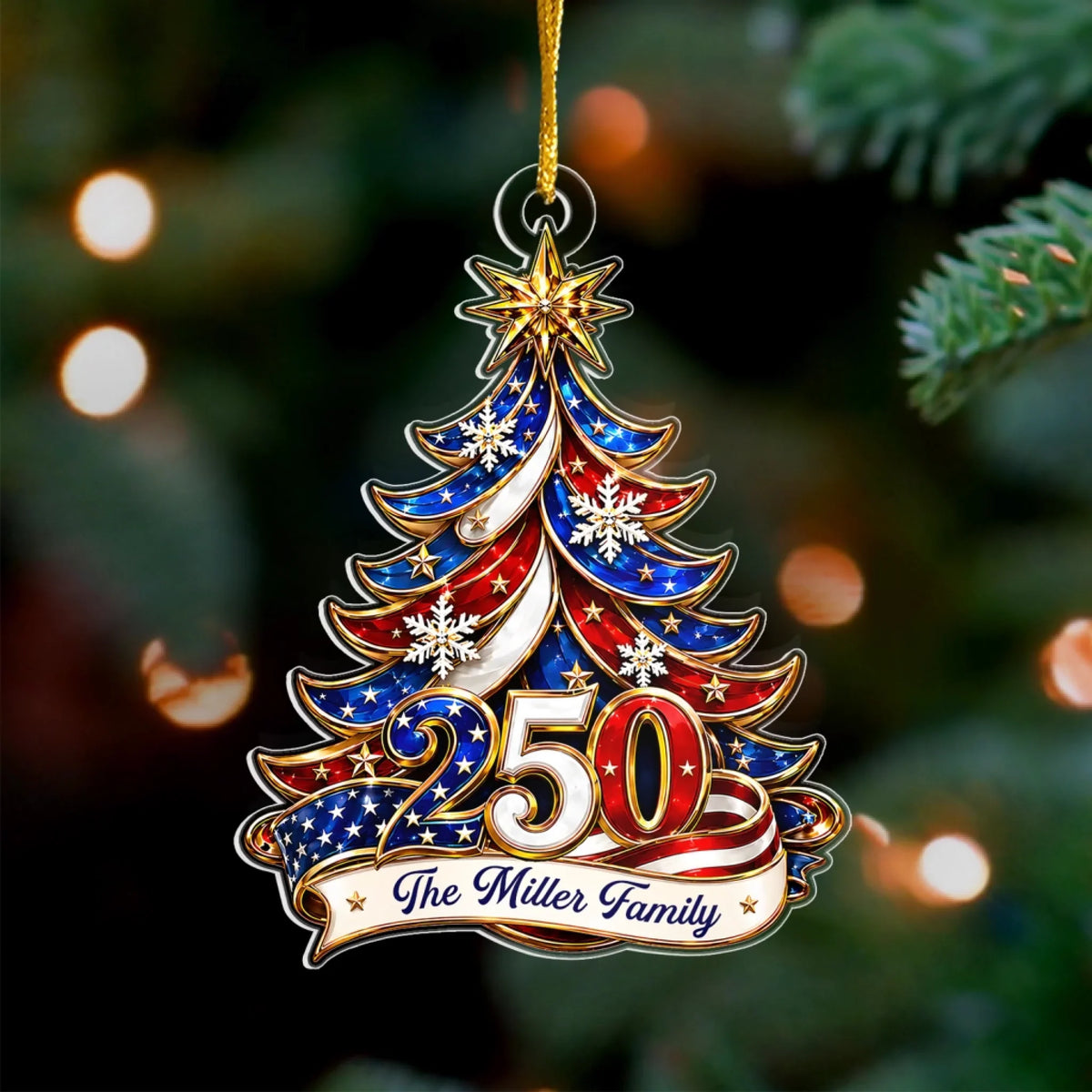 USA 250th Patriotic Christmas Tree Personalized Ornament