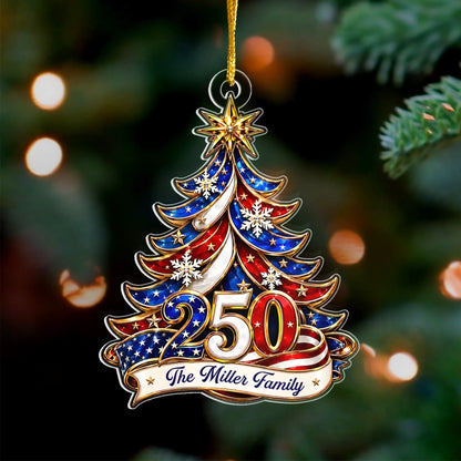 USA 250th Patriotic Christmas Tree Personalized Ornament