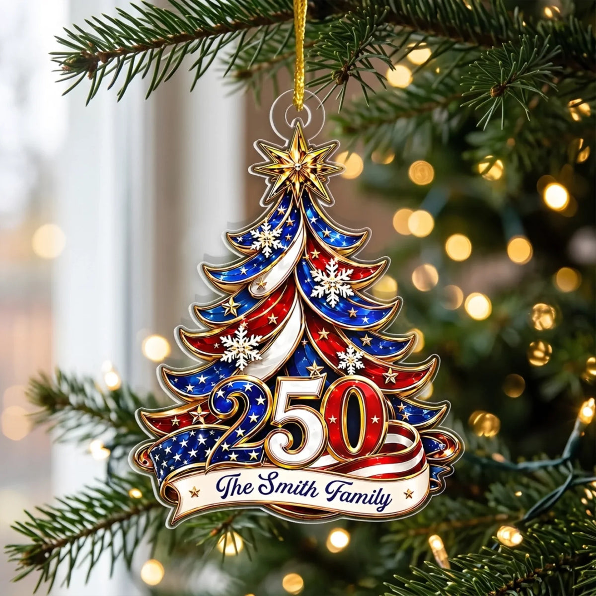 USA 250th Patriotic Christmas Tree Personalized Ornament
