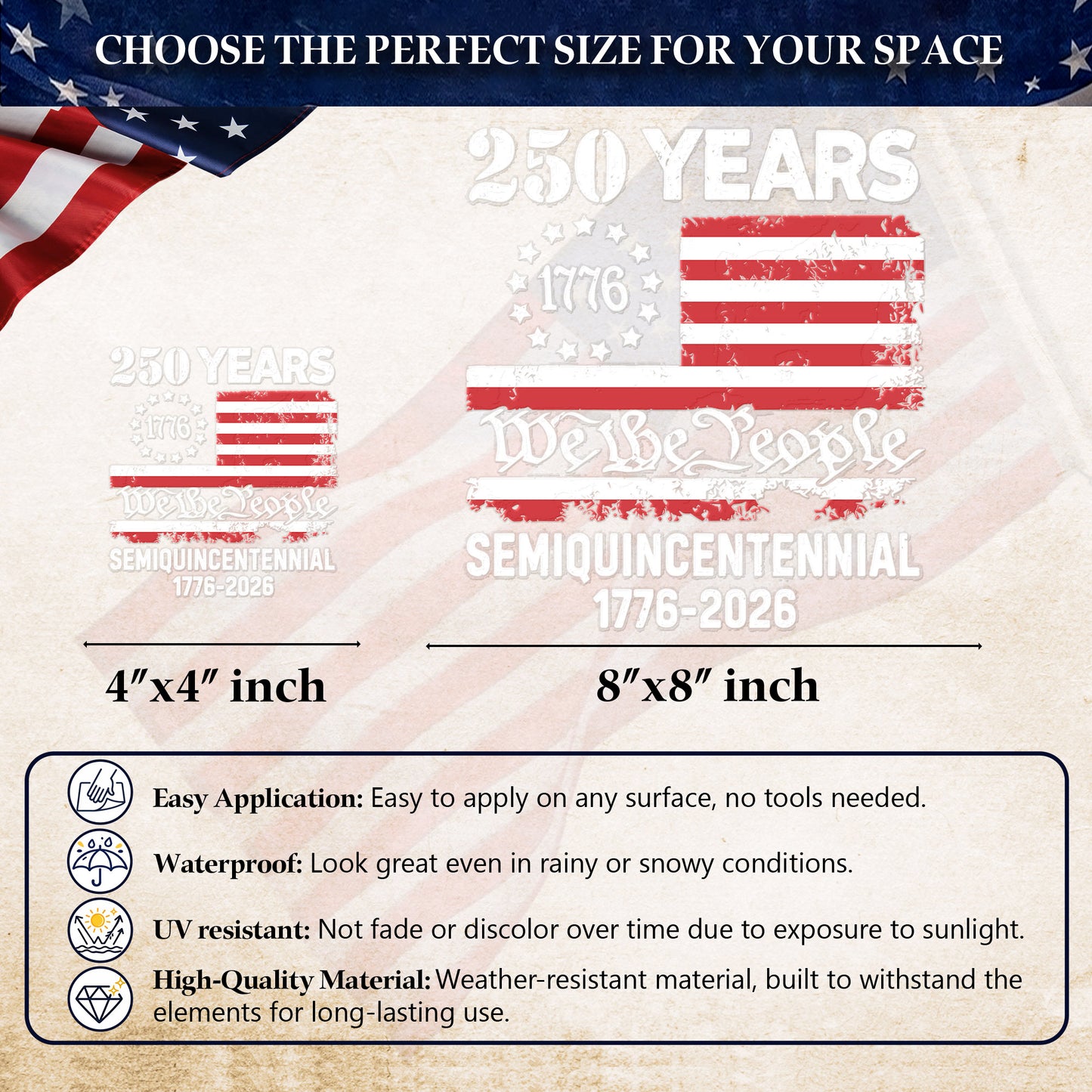 We The People 250 Years Semiquincentennial Flag Decal
