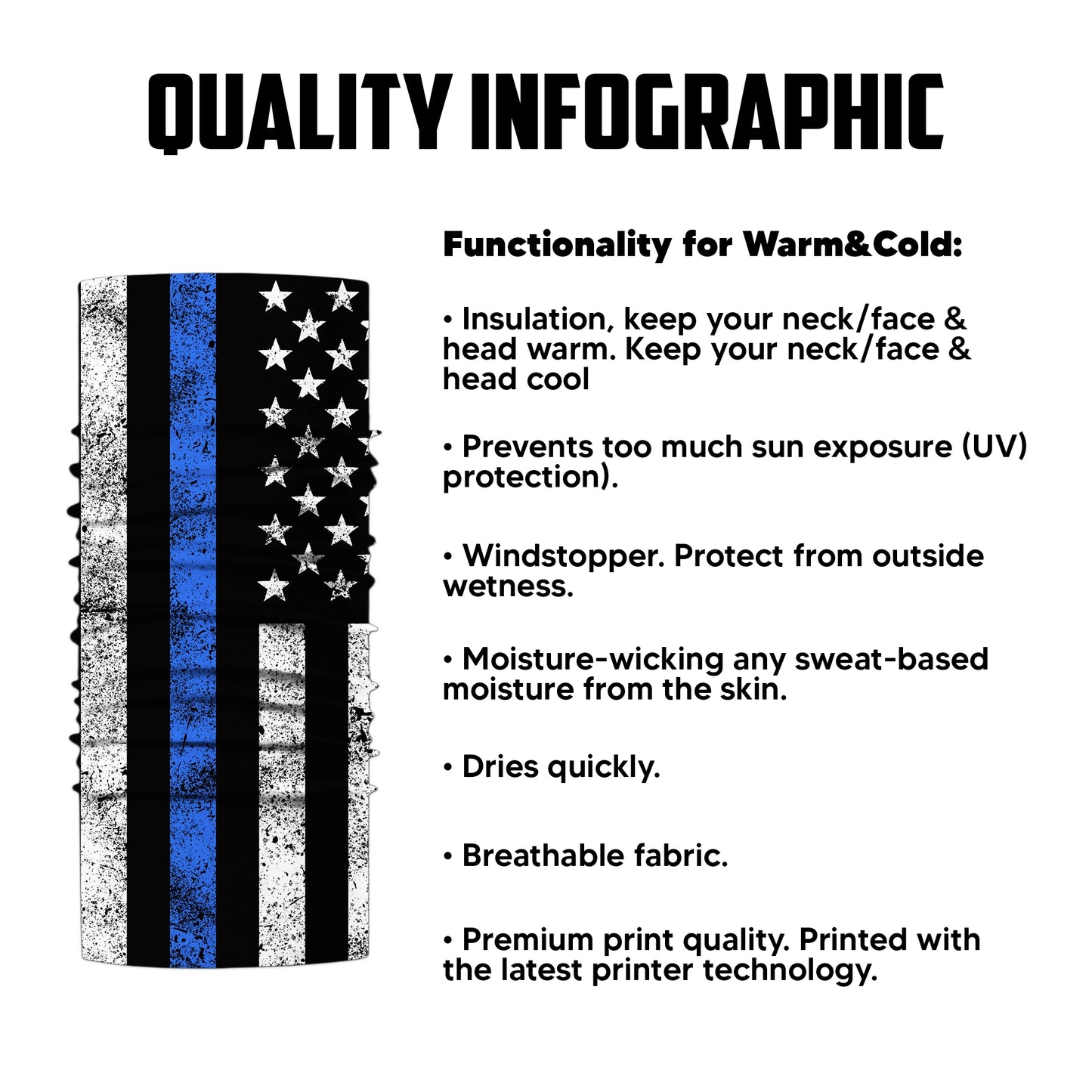 Thin Blue Line Flag Bandana Mask