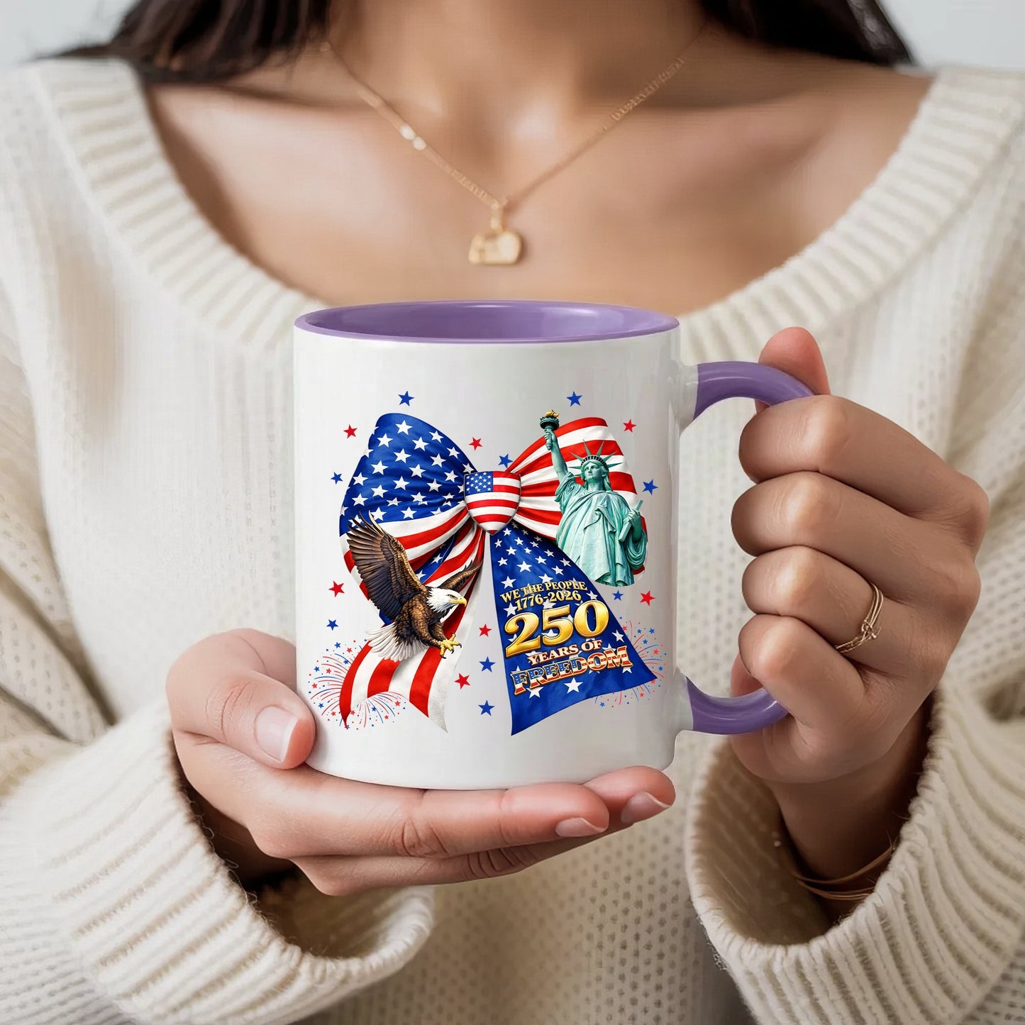 We The People 250 Years of Freedom Patriotic Bow Statue of Liberty Eagle Accent Coffee Mug