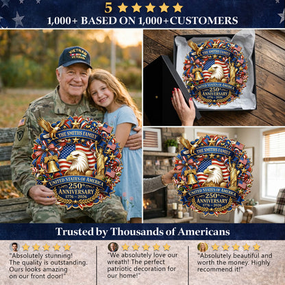 Personalized Wooden Door Sign: United States 250th Anniversary Patriotic Eagle Statue of Liberty Decor