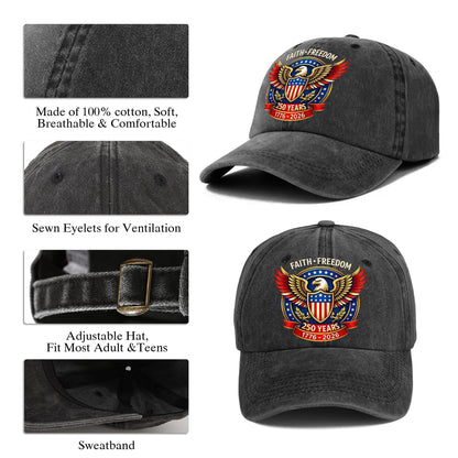 American 250th Anniversary Baseball Cap - Personalized Eagle Faith Freedom USA 1776 - 2026