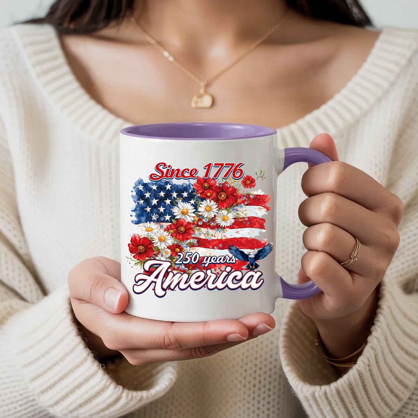 Since 1776 America 250 Years Mug – Patriotic Flag & Floral Eagle Design