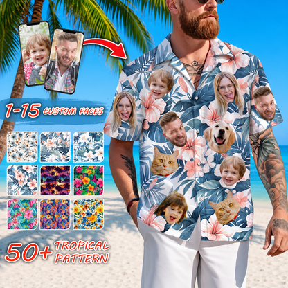Custom Face Hawaiian Shirt, Personalized Pet & Family Photo Shirt, Tropical Vacation Apparel