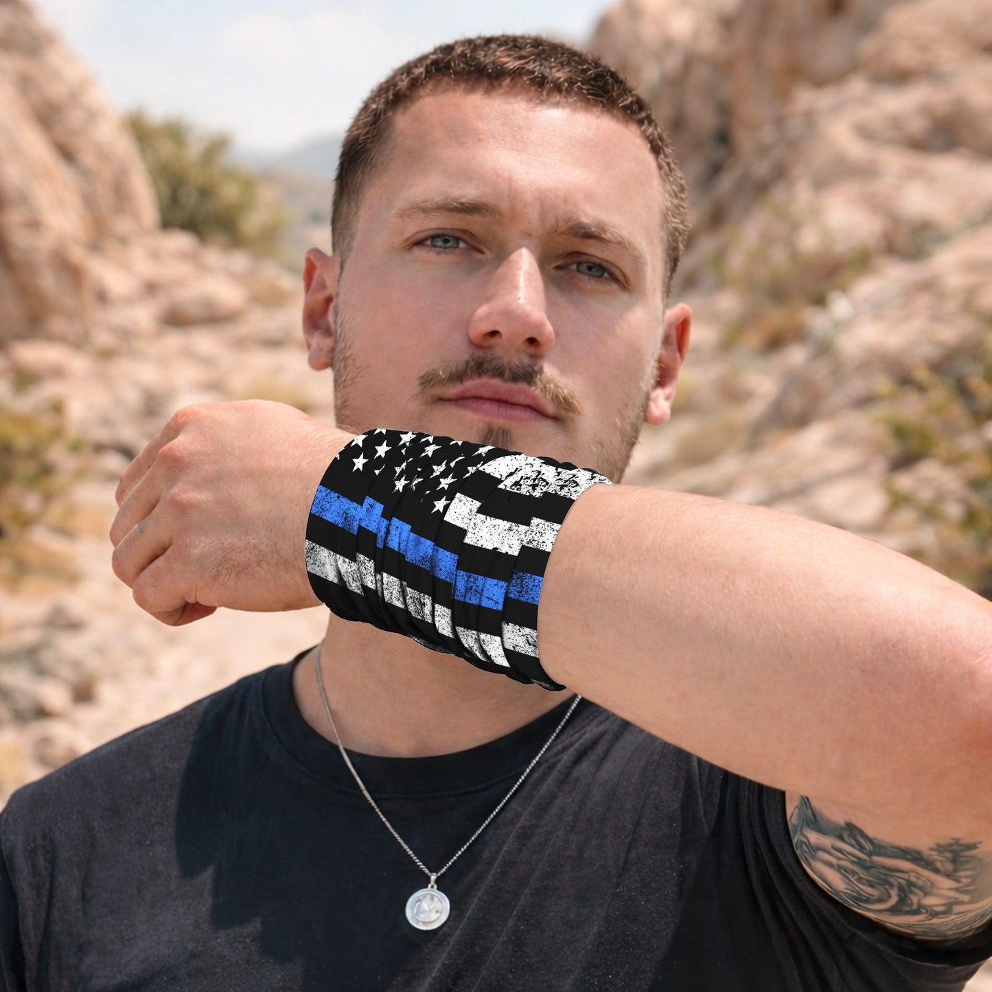 Thin Blue Line Flag Bandana Mask