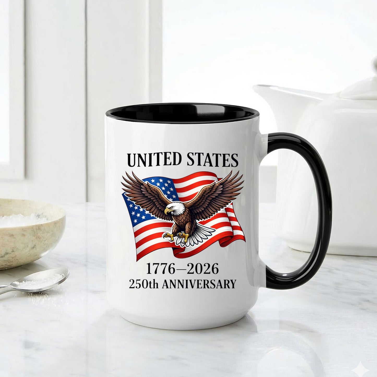United States 1776–2026 250th Anniversary Bald Eagle Flag Patriotic Accent Coffee Mug