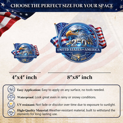 [NEW] Waterproof USA 250th Anniversary Eagle Emblem Decal – United States 1776–2026
