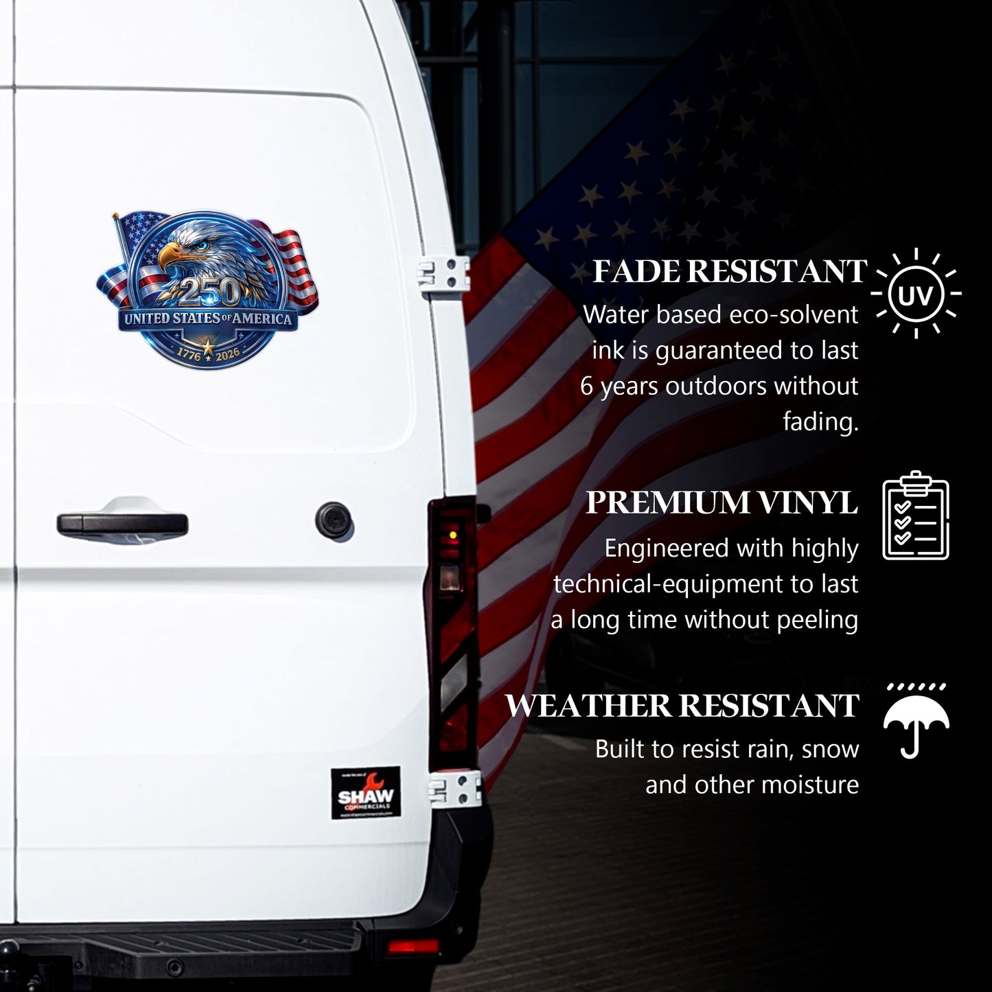 [NEW] Waterproof USA 250th Anniversary Eagle Emblem Decal – United States 1776–2026