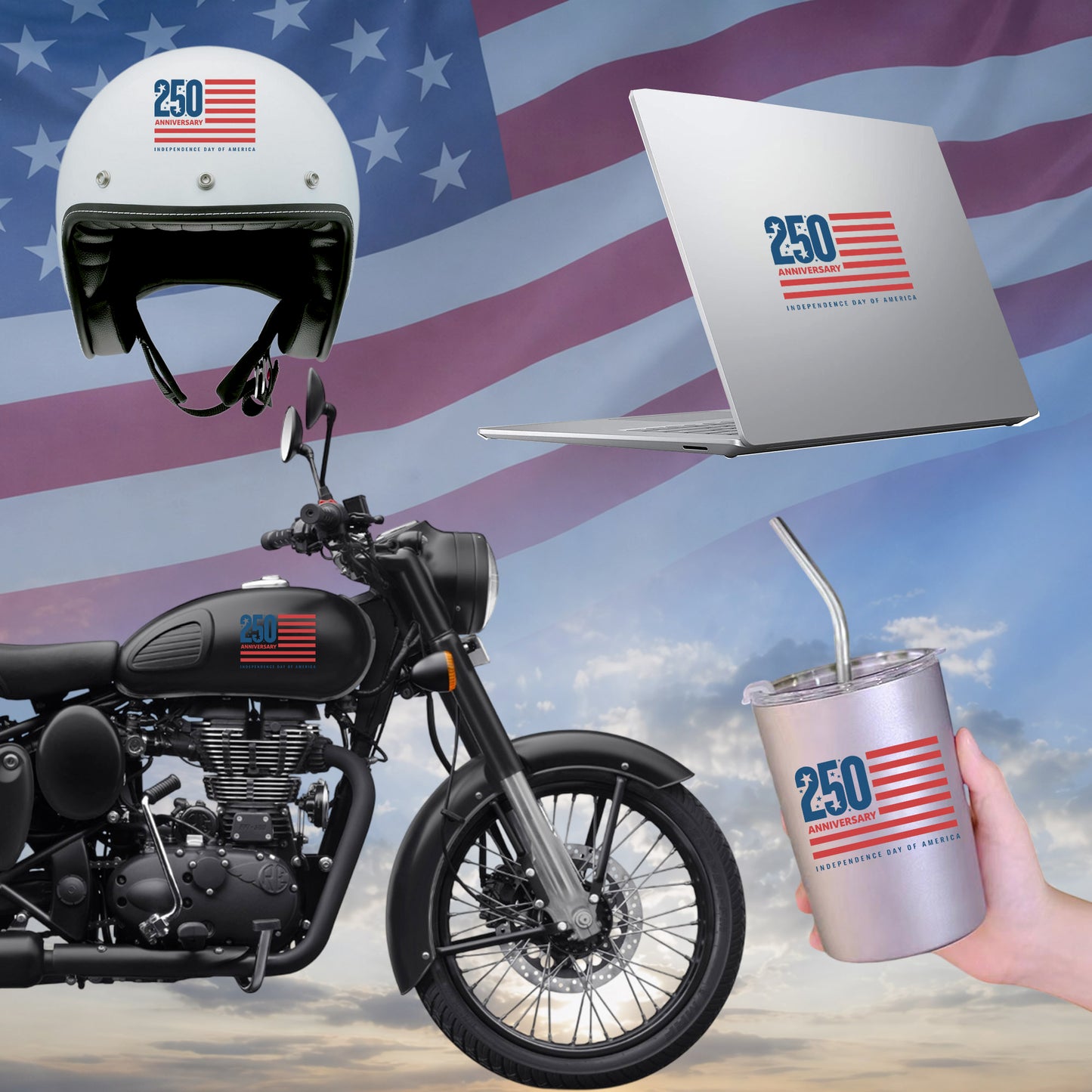250th Anniversary of America - Independence Day Flag Design Decal