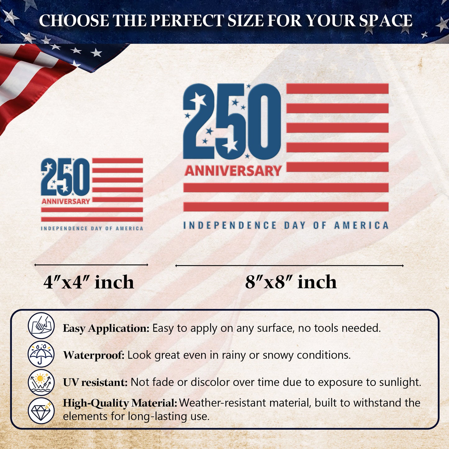 250th Anniversary of America - Independence Day Flag Design Decal